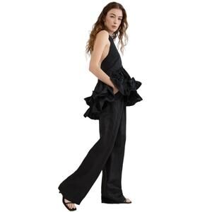 AKNVAS Sonia Black Ruffle Hem Halter Top Size 2 NWOT $425 MSRP